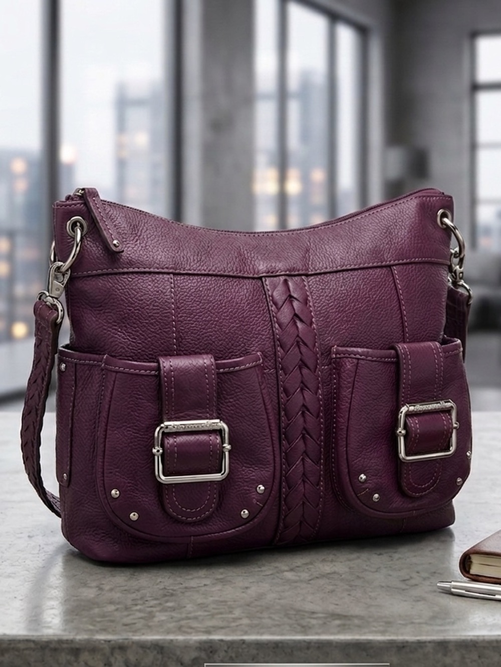 Tignanello Purple Crossbody‎ Leather Bohemian Shoulder Bag